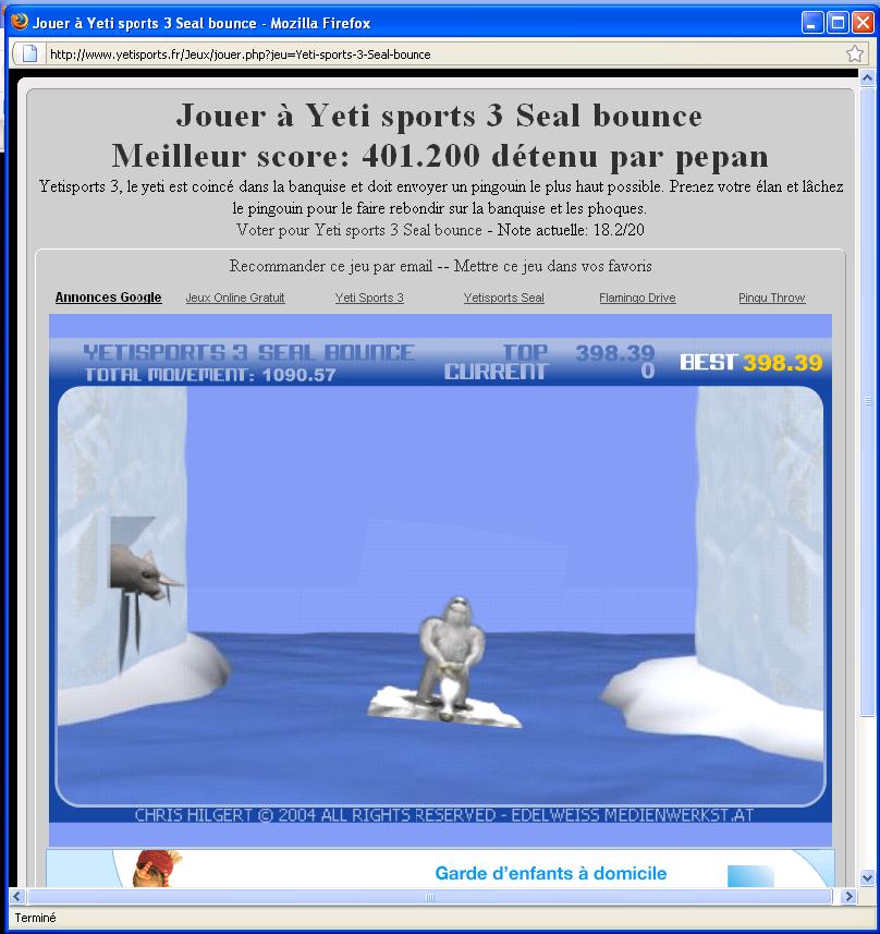 Score de korool à Yeti sports 3 Seal bounce