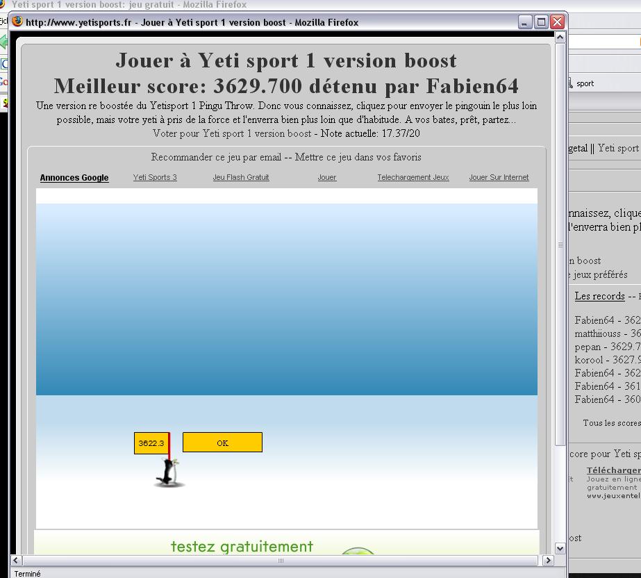 Score de Ngetal à Yeti sport 1 version boost