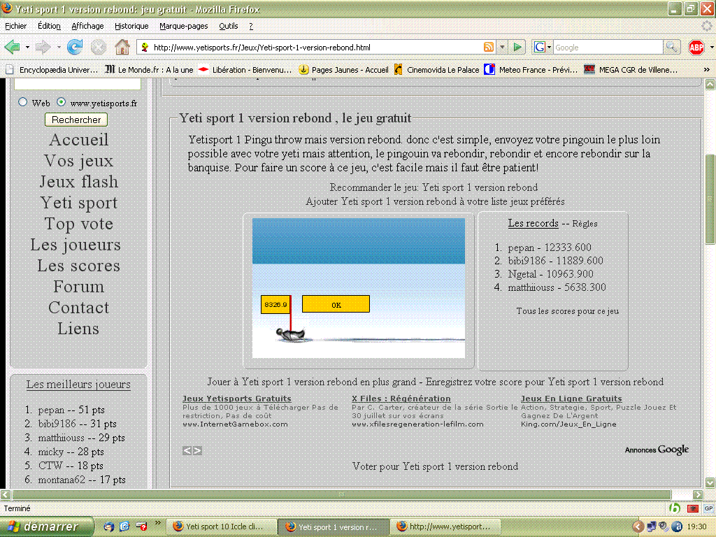 Score de arthur34 à Yeti sport 1 version rebond