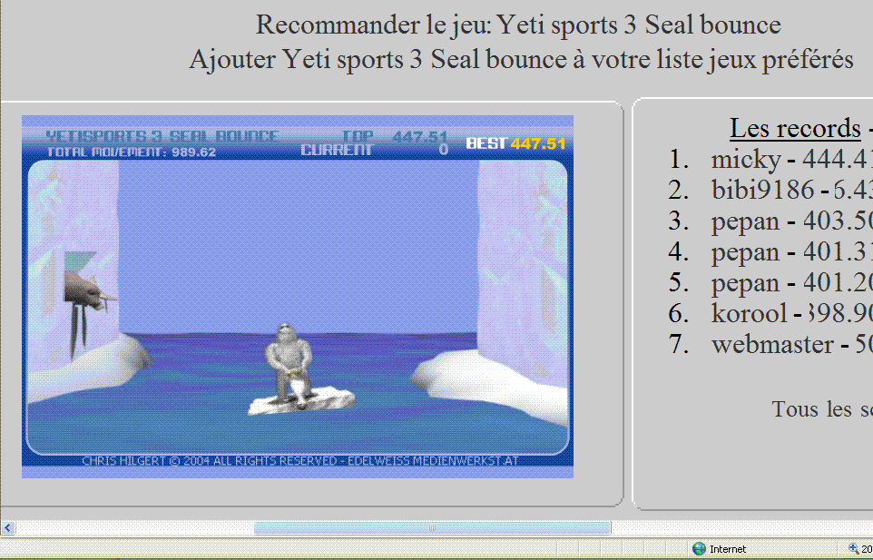 Score de bibi9186 à Yeti sports 3 Seal bounce