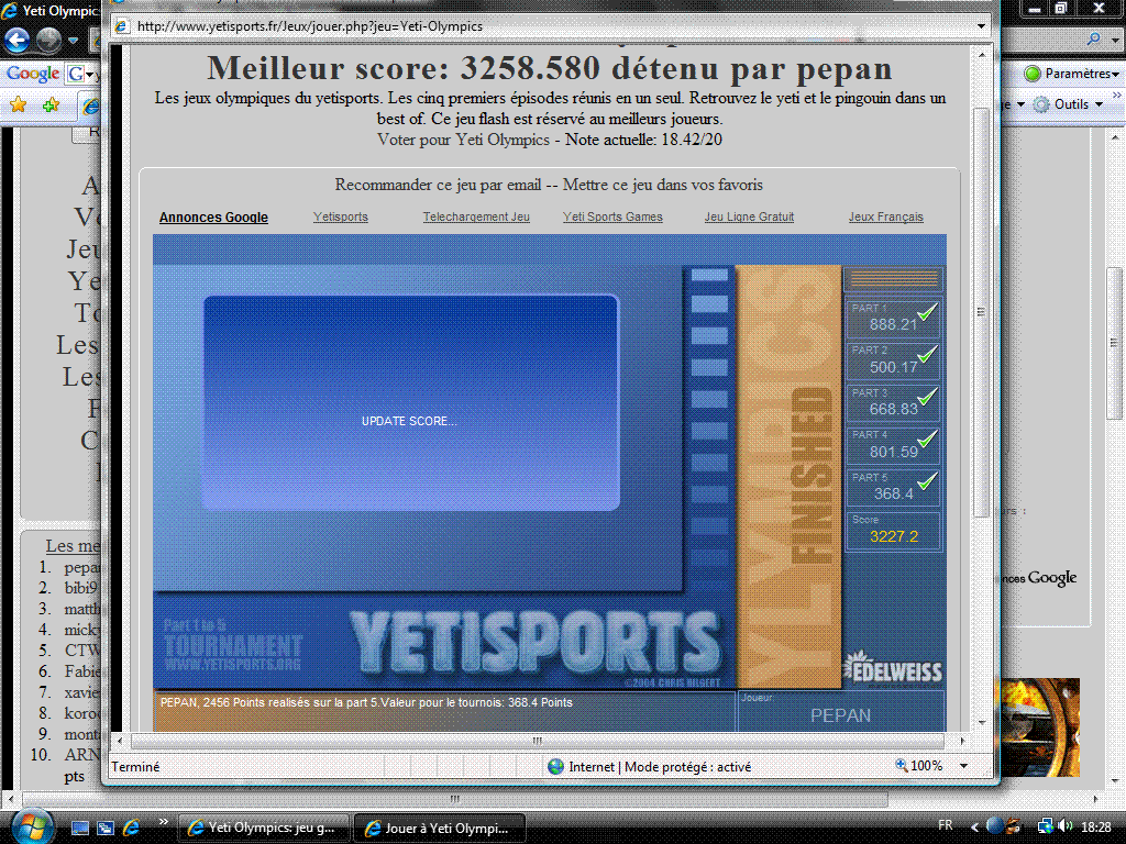 Score de pepan à Yeti Olympics