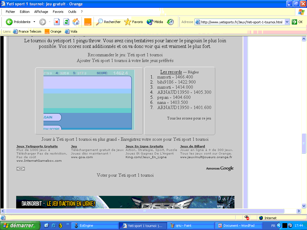 Score de maxorti à Yeti sport 1 tournoi