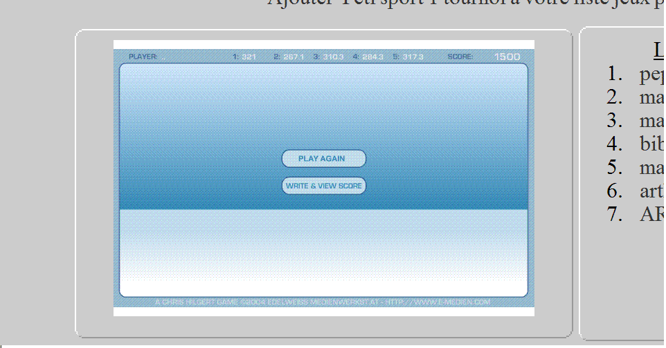 Score de bibi9186 à Yeti sport 1 tournoi