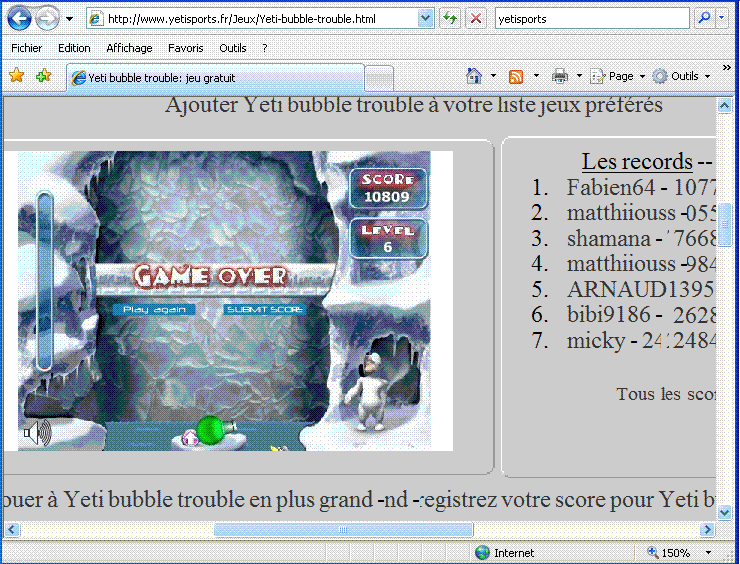 Score de bibi9186 à Yeti bubble trouble